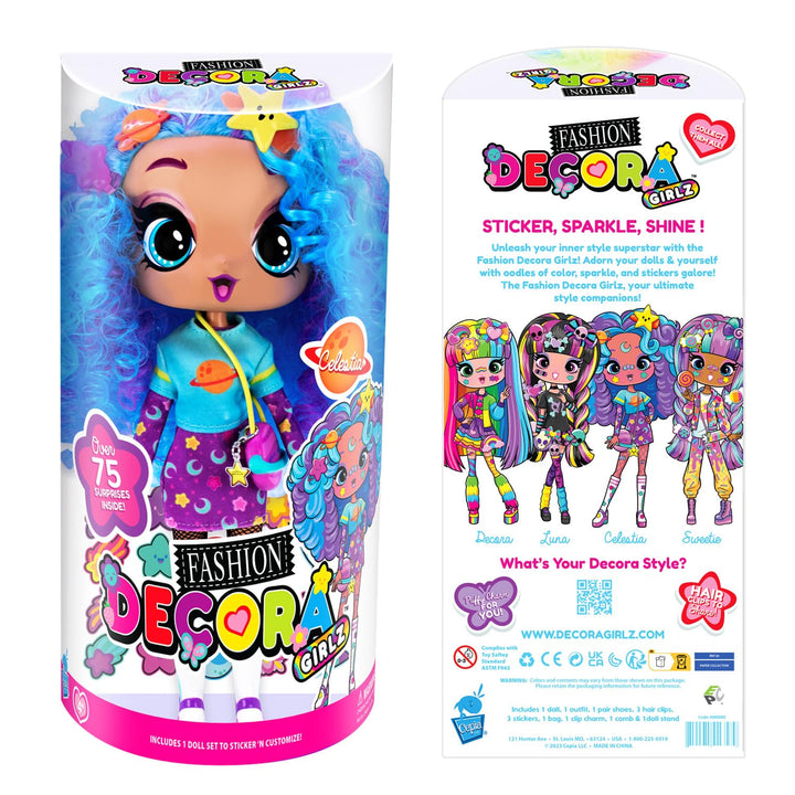 Celestia Decora Fashion Girlz 11" Doll Stickers & Endless Style Fun for Creative Play