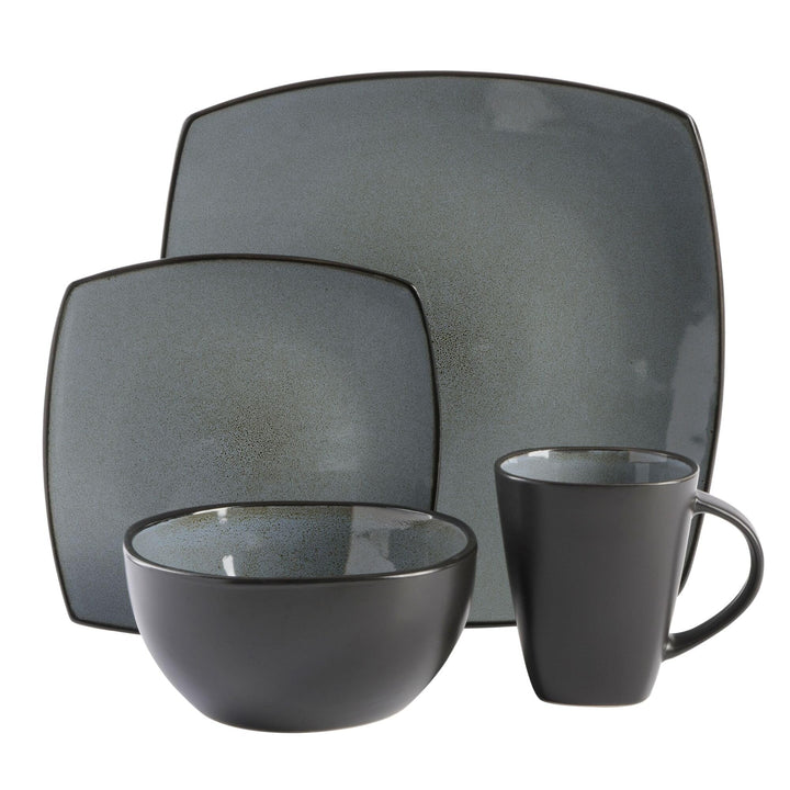 Gibson Soho Lounge Square Reactive Glaze Stoneware Dinnerware Set, Service for 4 (16pc), Sapphire Service for 4 (16pcs)