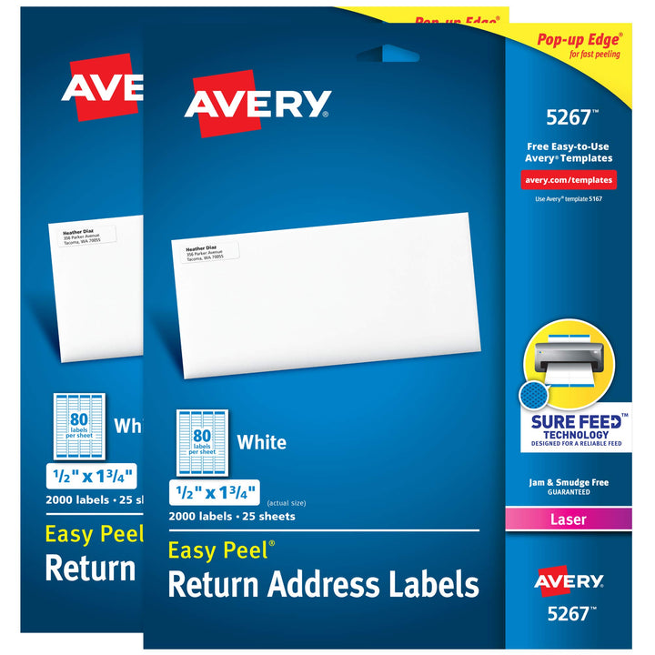 Avery Printable Easy Peel Return Address Labels, 0.5" x 1.75", Sure Feed, 2 Pack, 4000 Labels Total (5637) 4,000 labels