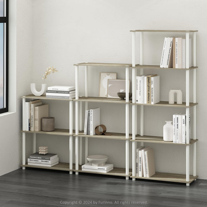 Furinno Turn-N-Tube 5-Tier Multipurpose Shelf / Display Rack / Storage Shelf / Bookshelf, Classic Tubes, Sonoma Oak/White 5-Tier Classic Tube