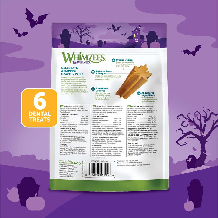 Whimzees by Wellness Halloween Natural Dental Chews for Dogs, Long Lasting Treats, Grain-Free, Freshens Breath, Medium Breed, 6 Count Dental Medium 6.35 Ounce (Pack of 1)