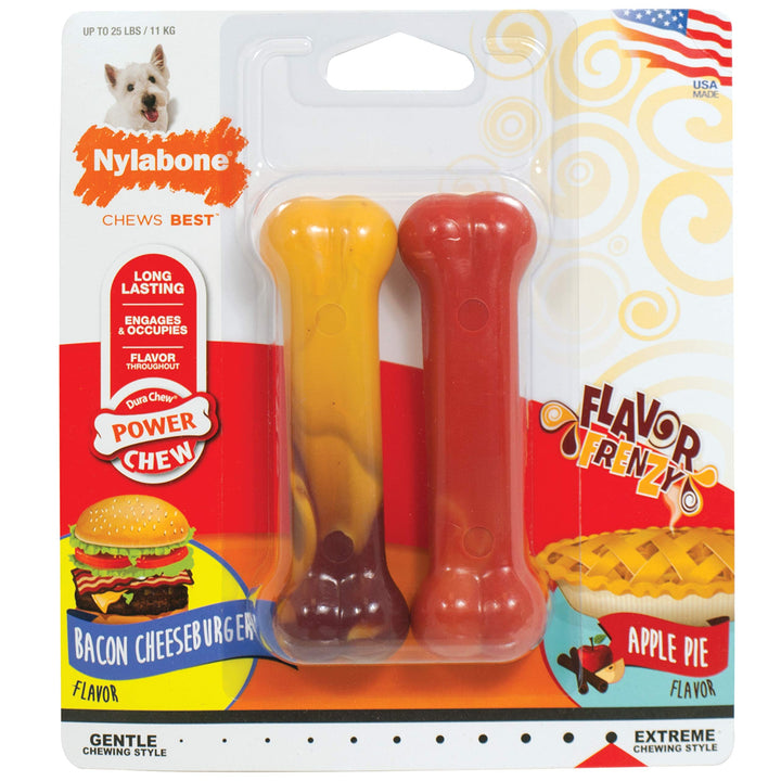 Nylabone Power Chew Classic Bone Chew Toy for Dogs, Durable Dog Toys for Aggressive Chewers, Variety Pack, Regular - Up to 25 Ibs. (3 Count) Peanut Butter, Bacon & Chicken Small/Regular (3 Count)