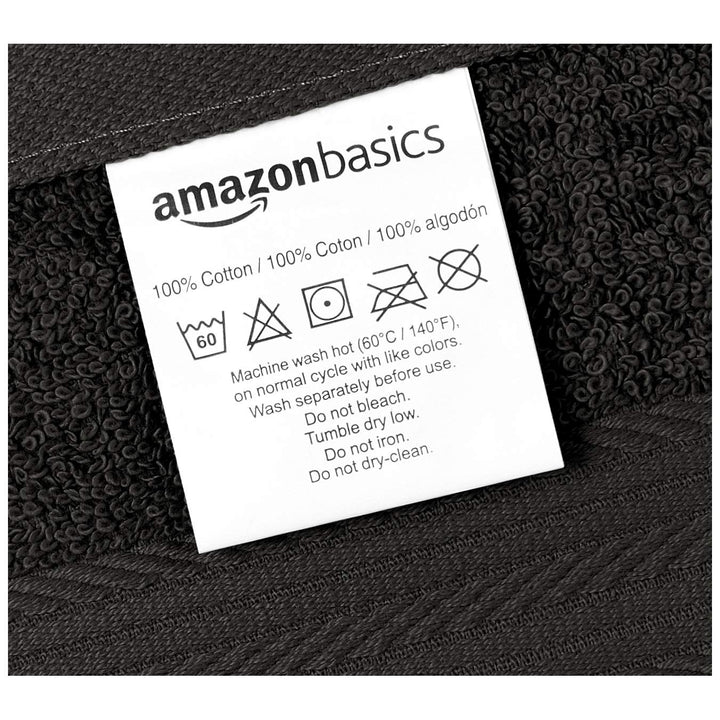 Basics - 12 Piece Fade Resistant Washcloth, 100% Cotton, Black, 12" x 12" Washcloth (Pack of 12)