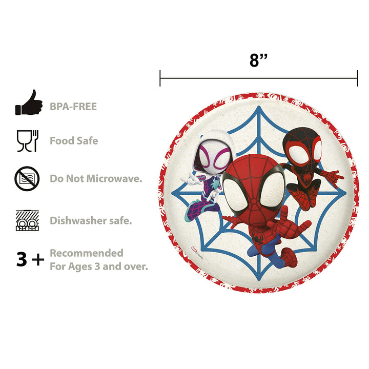 Zak Designs Marvel Spider-Man Dinnerware Set for Kids Includes 8" Plate, 6" Bowl, and 10oz Tumbler, Durable and Sustainable Melamine Bamboo Material (3-Piece Set, Spidey and His Amazing Friends)