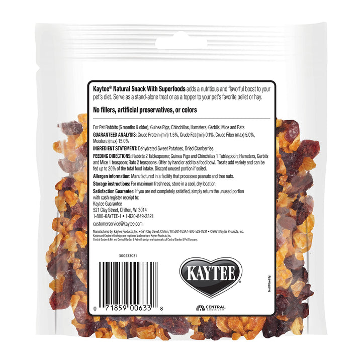 Kaytee Natural Snack with Superfoods For Pet Guinea Pigs, Rabbits, Hamsters, and Other Small Animals, Sweet Potato & Cranberry, 3 Ounces 3 Ounce (Pack of 1)