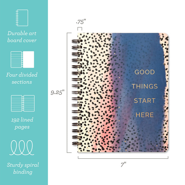 Compendium Spiral Notebook - Good Things Start Here — A Designer Spiral Notebook with 192 Lined Pages, College Ruled, 7.5”W x 9.25”H