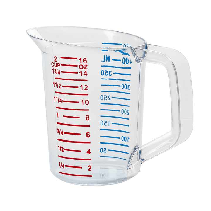 Rubbermaid Commercial Products Bouncer Clear Measuring Cup, 2-Cup/1.5-Quart, Clear, Strong Food Grade, for use with -40-degree F to 212-degree F, Easy Read for Liquid/Dry Ingredients while Cooking 1/2 Qt