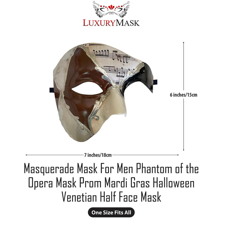 Masquerade Mask For Men Phantom Of The Opera Mask Prom Mardi Gras Haloween Venetian Half Face Mask Silver Mocha One Size