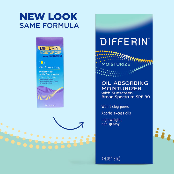 Differin Oil Absorbing Moisturizer with SPF 30, Sunscreen for Face by the makers of Differin Gel, Gentle Skin Care for Acne Prone Sensitive Skin, 4 oz (Packaging May Vary) 4 Fl Oz (Pack of 1)