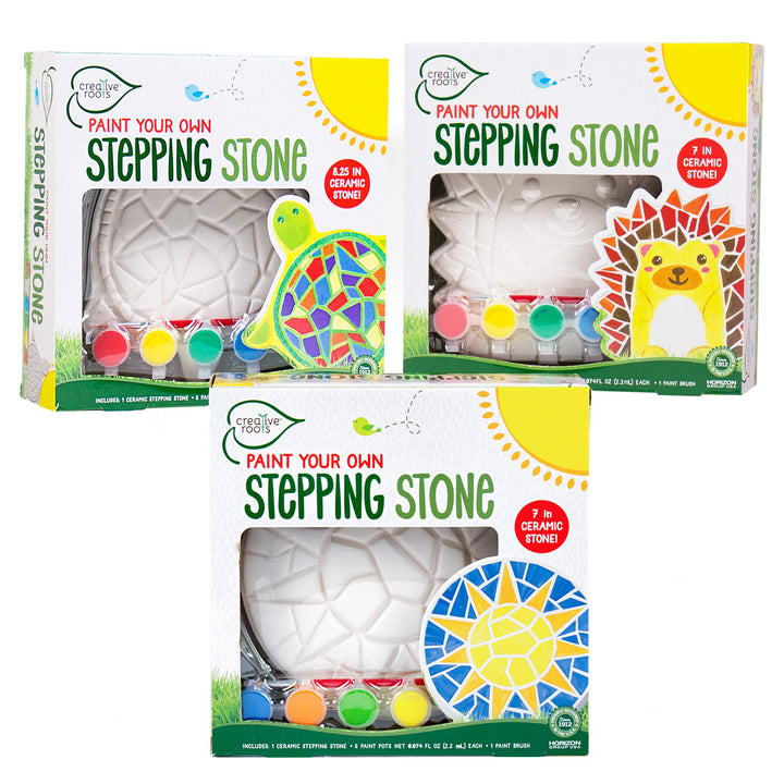 Creative Roots Mosaic Flower Garden Stepping Stone Kit, Includes 7-Inch Ceramic Stone & 6 Vibrant Paints, DIY Stepping Stone Kit for Kids Ages 6+