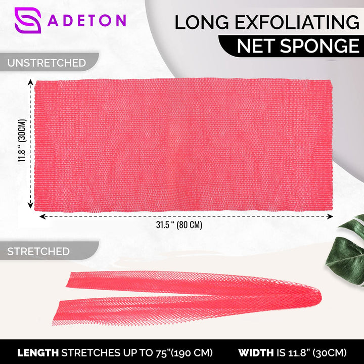 Adeton African Net Sponge, Exfoliating Wash Cloth, Body Exfoliator, Long Bath Sponge, Real, Authentic, Sapo, Shower Bath Accessories, Back Foot Scalp Scrub, Flat Dead Skin Remover (Candy)