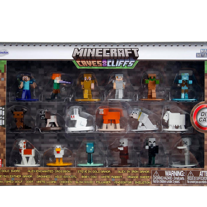 Minecraft Caves & Cliffs 18-Pack W10 1.65” Die-Cast Collectible Figures, Toys for Kids and Adults Series 10