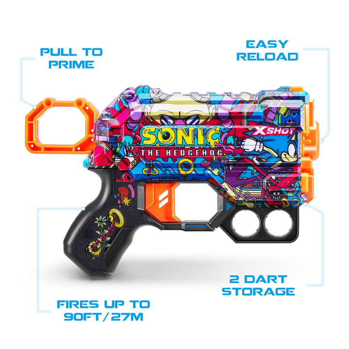 X-Shot Skins Menace - Sonic Robotnik (2 Pack + 16 Darts) by ZURU, Easy Reload, Air Pocket Dart Technology, Toy Foam Dart Blaster for Kids, Teens, Adults, Frustration Free Packaging