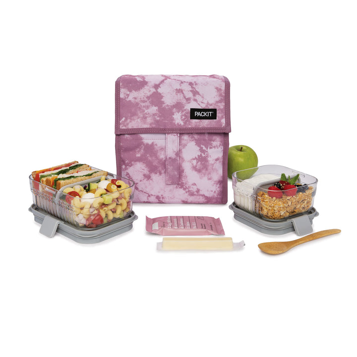 PackIt Freezable Lunch Bag, Mulberry Tie Dye, Built with EcoFreeze Technology, Foldable, Reusable, Zip and Velcro Closure with Buckle Handle, Great for Fresh Lunches on the Go