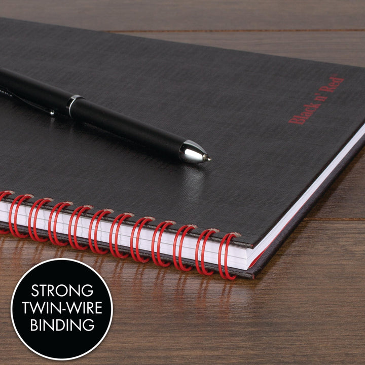 Black n' Red Notebook, Business Journal, 9-7/8" x 6-7/8", 70 Sheets, Ruled, Optik Paper, Scribzee App, Hardcover, Wirebound, Black (400110532)