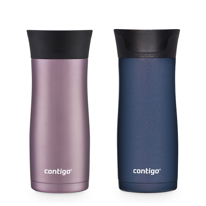 Contigo West Loop Stainless Steel Vacuum-Insulated Travel Mug with Spill-Proof Lid, Keeps Drinks Hot up to 5 Hours and Cold up to 12 Hours, 16oz 2-Pack, Vervain & Midnight Berry