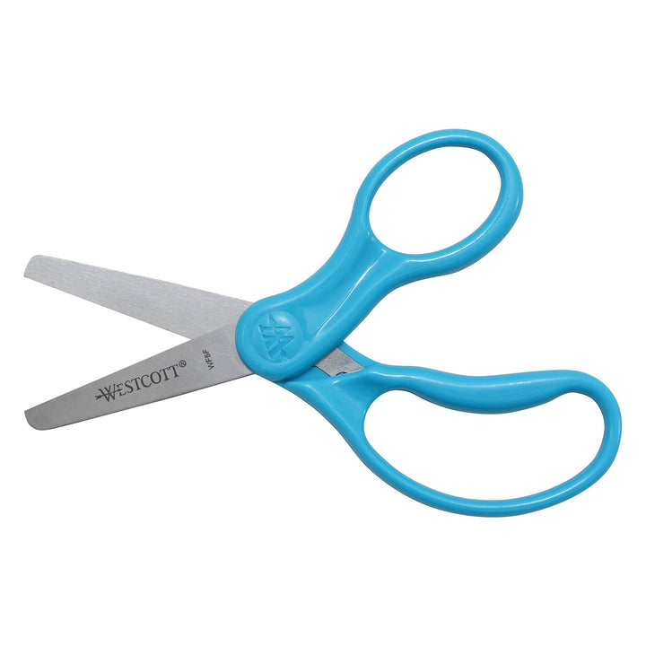 Westcott 15968 Right-Handed Scissors, Kids' Scissors, Ages 4-8, 5-Inch Blunt Tip, Blue Neon Blue