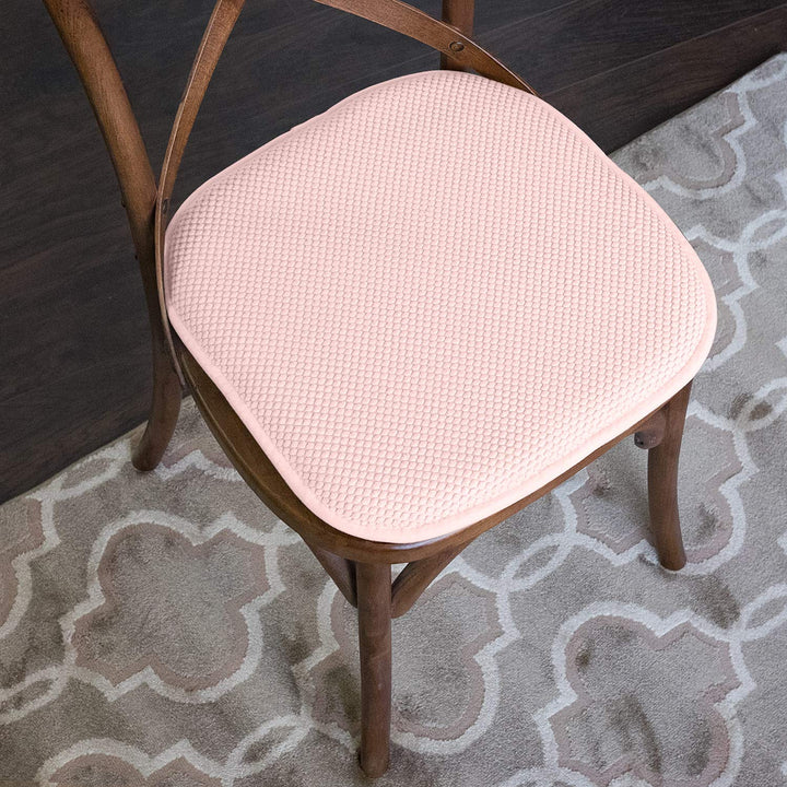 Sweet Home Collection Chair Cushion Memory Foam Pads Honeycomb Pattern Slip Non Skid Rubber Back Rounded Square 16" x 16" Seat Cover, 2 Pack, Pink