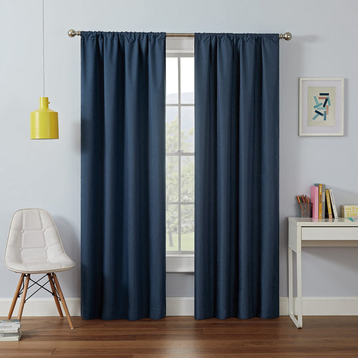 ECLIPSE Kendall Modern Blackout Thermal Rod Pocket Window Curtain for Bedroom or Living Room (1 Panel), 42 X 54, Denim