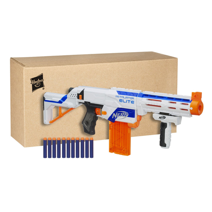 NERF N-Strike Elite Retaliator Blaster, Stock, Grip, Barrel, 12-Clip, 12 Darts, Outdoor Toys for Kids 8+ ( Exclusive)