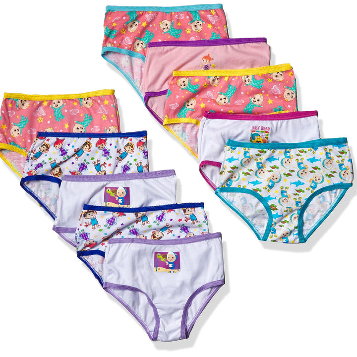 Coco Melon Girls'  Exclusive 10-Pack 100% Combed Cotton Underwear in Sizes 18m, 2/3t and 4t 10-pack Cocomelon