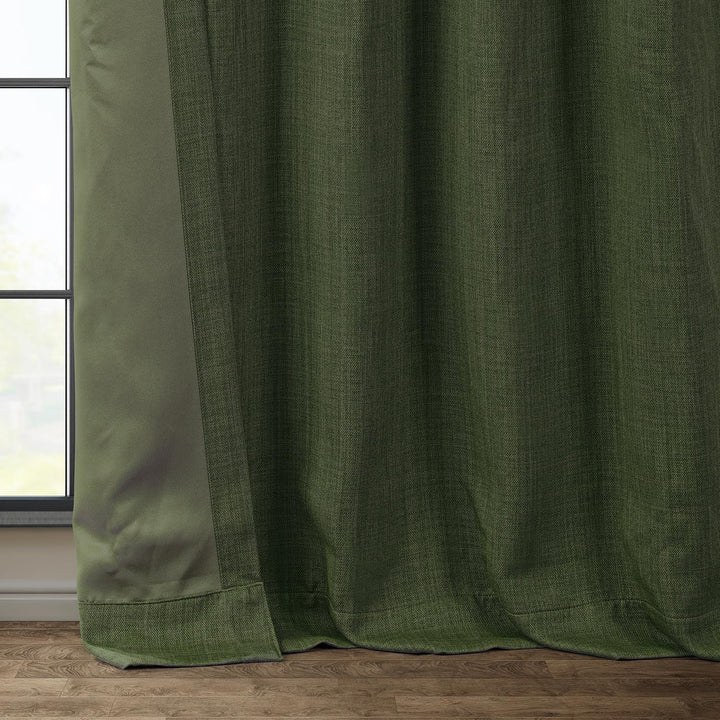 HPD Half Price Drapes Faux Linen Room Darkening Curtains - 96 Inches Long Luxury Linen Curtains for Bedroom & Living Room (1 Panel), 50W X 96L, Tuscany Green