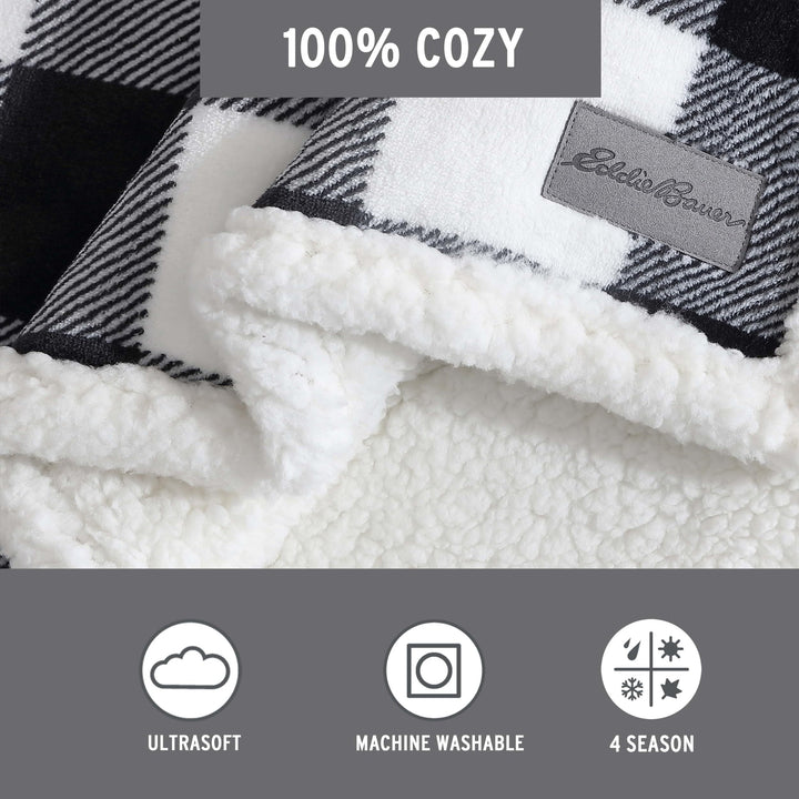 Eddie Bauer - Throw Blanket, Super Soft Reversible Sherpa Flannel Bedding, Ideal Christmas & White Elephant Gifts, Cozy Plaid Throw Blankets for Couch (Cabin Plaid Grey, Throw) Grey/Black