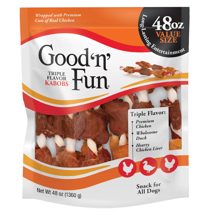 Good ’n’ Fun Triple Flavor Large Rolls, 4 Count, Rawhide Chews for All Dogs Beef 12.6 Ounce (Pack of 1)