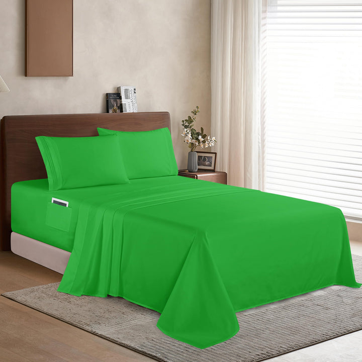 Elegant Comfort Luxury 1500 Premium Hotel Quality Microfiber 4-Piece Sheet Set - Soft, All Around Elastic 18-24 Inches Deep Fitted Sheet - Extra Deep Pocket Sheets, Full, Sage/Green Full - EXTRA DEEP Pocket