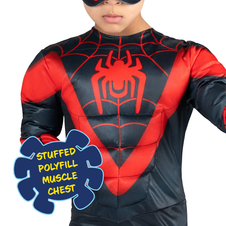 Marvel Spider-Man Official Toddler Halloween Costume - Premium Quality Hooded Jumpsuit and Fabric Headpiece (3T-4T) Miles Morales