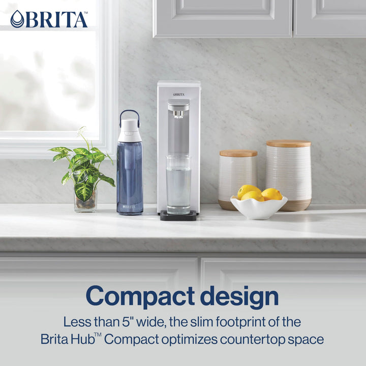 Brita Hub Compact Countertop Water Filter System, 9 Cup Water Reservoir, Includes 6 Month Carbon Block Filter, White, 87344 Compact Water Filter System