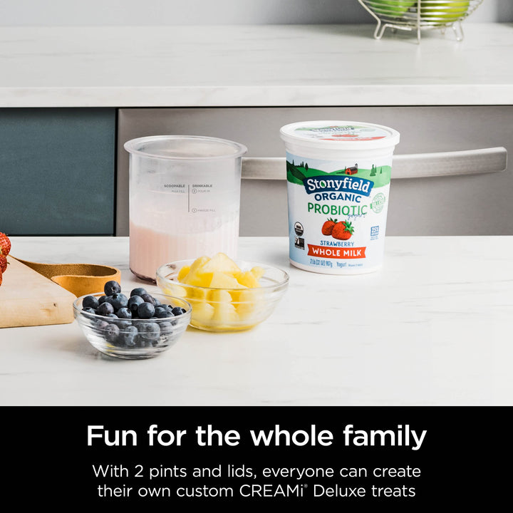 Ninja Creami Deluxe Pints 2 Pack, Compatible with NC500 Series Creami Deluxe Ice Cream Makers, Genuine Ninja Pint, BPA-Free & Dishwasher Safe, Color Lids, 1 Pint Each, Clear/Coral/Yellow, XSKPNTLD2?