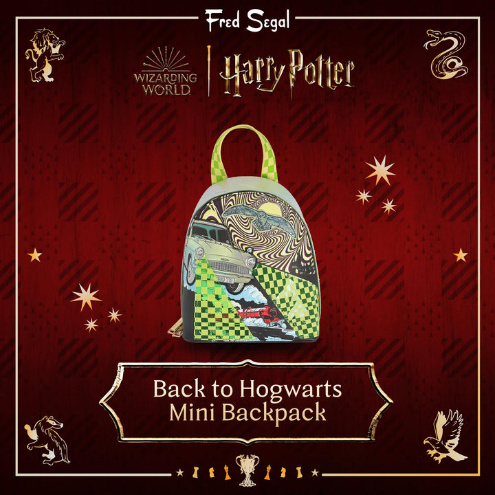 Concept One Fred Segal Harry Potter Mini Backpack, Back to Hogwarts Abstract Small Travel Bag for Men and Women, Multi, 8 Inch