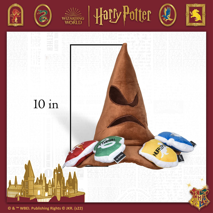 Harry Potter House Sorting Hat Burrow Pet Toy | Dog Toy Sorting Hat with House Plush Removable Parts | Sorting Hat Burrow Toy for Dogs | Crinkle Dog Toy, Dog Chew Toys 10 inch