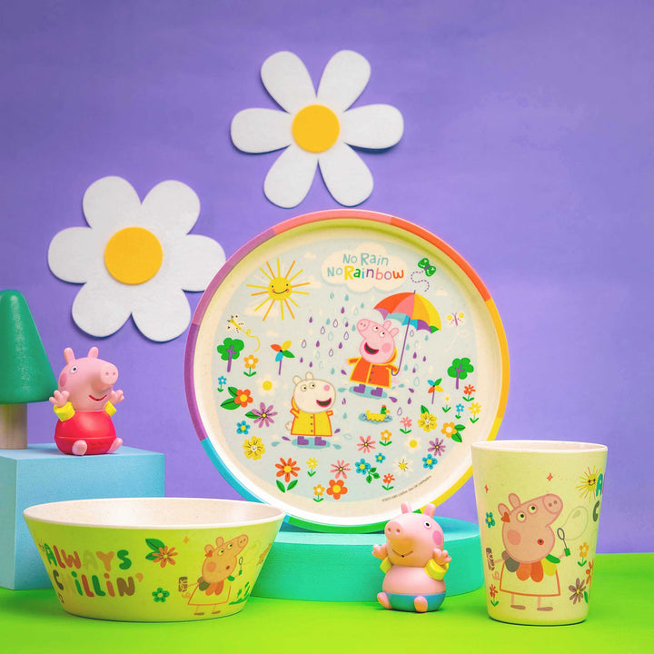 Zak Designs Peppa Pig Kids Dinnerware Set 3 Pieces, Durable and Sustainable Melamine Bamboo Plate, Bowl, and Tumbler are Perfect For Dinner Time With Family (Peppa, Suzy, Zuzu) 8" Plate, 6" Bowl, 10oz Tumbler