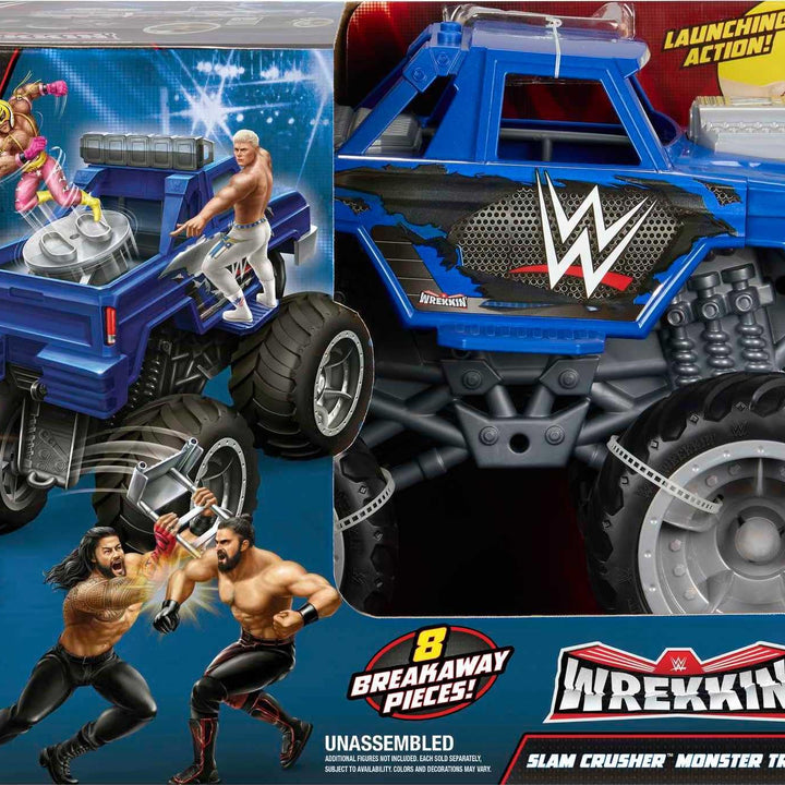 Mattel WWE Action Figure & Vehicle Playset, Wrekkin Slam Crusher Monster Truck with 8 Breakaway Parts