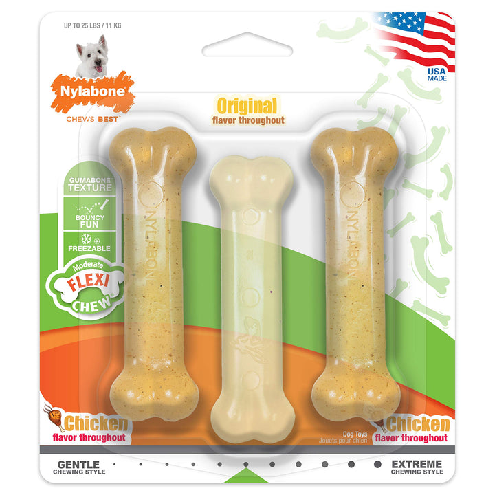 Nylabone FlexiChew Moderate Dog Toys Triple Pack Chicken & Original Small/Regular (3 Count)