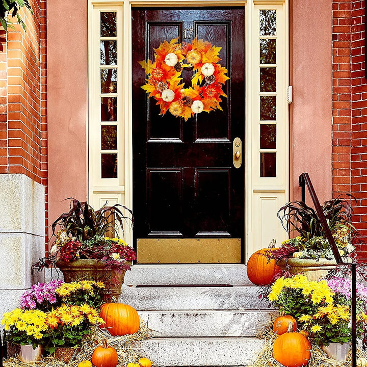 20in Fall Wreath Autumn Wreath Artificial Thanksgiving Decorations Halloween Front Door Wreath Farmhouse Wreath with Pumpkins