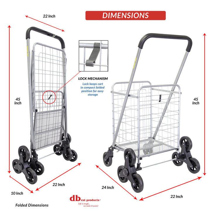 dbest products Stair Climber Bigger Trolley Dolly, Black Grocery Shopping Foldable Cart Condo Apartment 44 Inch & Stair Climber Cruiser Cart Shopping Grocery Rolling Folding Laundry Basket Dolly + Basket