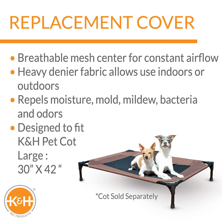 K&H Pet Products Original Pet Cot Replacement Cover (Cot Sold Separately) - Chocolate/Black Mesh, Large 30 X 42 Inches