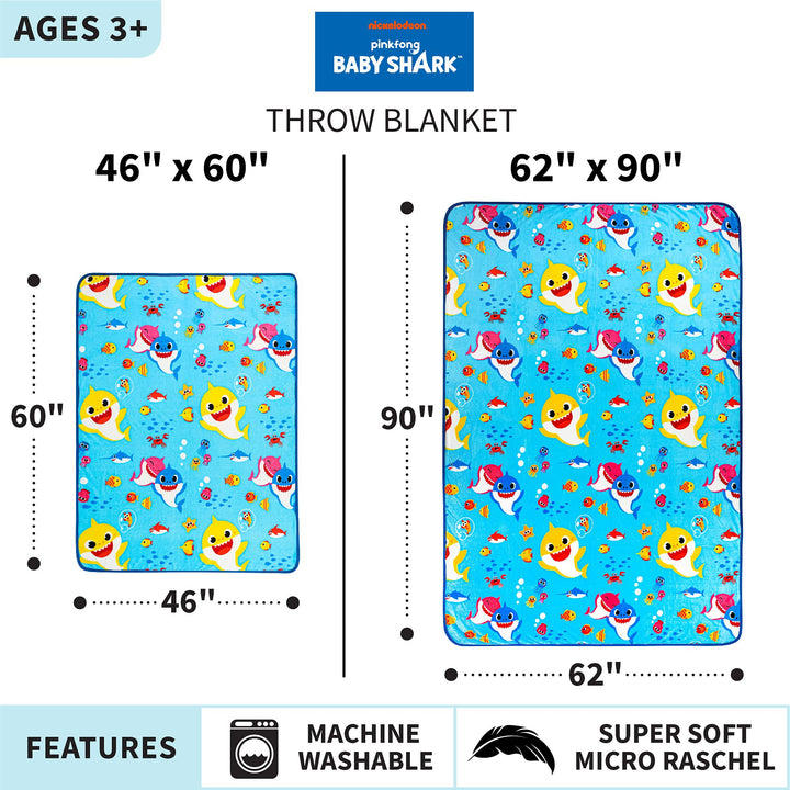 Franco - AT0468 Kids Bedding Super Soft Plush Throw Blanket, 46" x 60" Twin Size, Baby Shark 46 in x 60 in