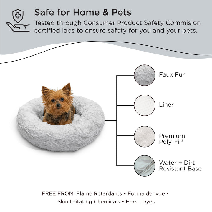 Best Friends by Sheri The Original Calming Donut Cat and Dog Bed in Lux Fur Gray, Extra Small 18" 18.0"L x 18.0"W x 7.0"Th Bed Only Lux Gray