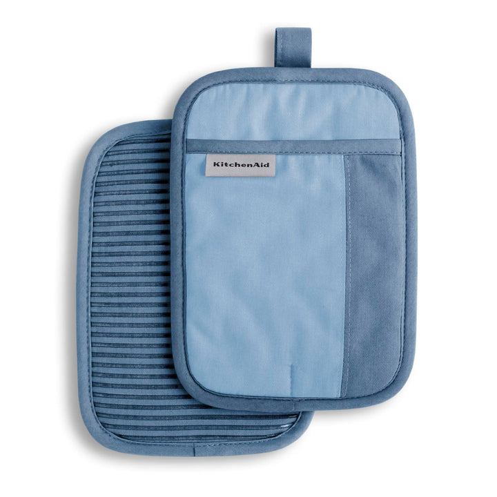 KitchenAid Beacon Two-Tone Non-Slip Pot Holder Set, Blue Velvet/Blue Heaven, 7"x10", 2 Piece 7"x10"