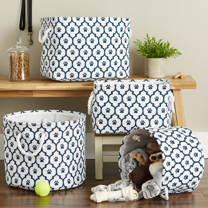 Bone Dry Pet Storage Collection Lattice Paw Print, Small Rectangle, White/Navy