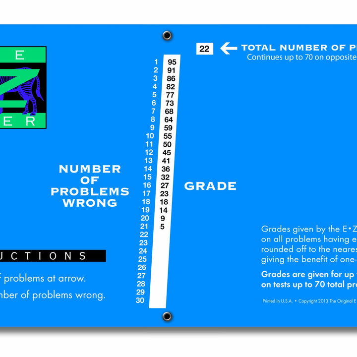 7200 Large Print E-Z Grader, Educational Grading Chart, Computes Percentage Scores Up to 70 Questions, 10" x 5", Royal Blue