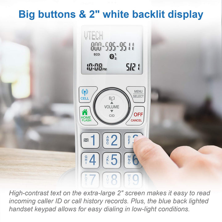 VTech VS112-27 DECT 6.0 Bluetooth 2 Handset Cordless Phone for Home with Answering Machine, Call Blocking, Caller ID, Intercom and Connect to Cell (White) White 2 Handsets