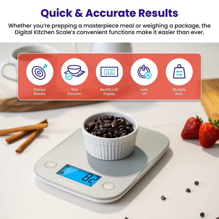 Etekcity Food Kitchen Scale, Digital Weight Grams and Oz for Cooking, Baking, Meal Prep, and Diet, Medium, Gray