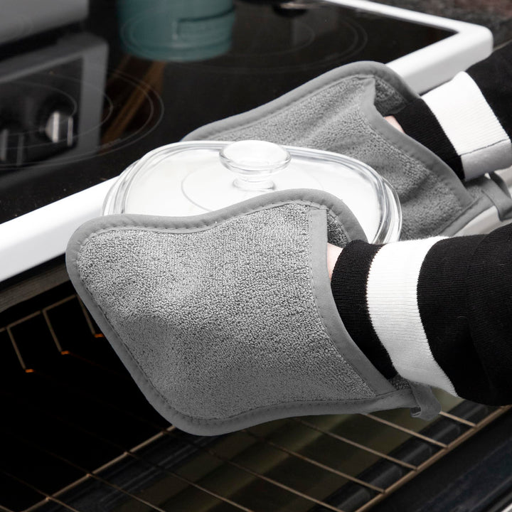 Ritz Terry Pocket Mitt & Hot Pad: Unparalleled Heat Resistant, Durable 100% Cotton – Ergonomically Designed for Optimal Grip – Easy-Care Machine Washable, Perfect for Your Kitchen – Titanium, 2-Pk Pocket Mitt -- 2 pk Titanium Gray