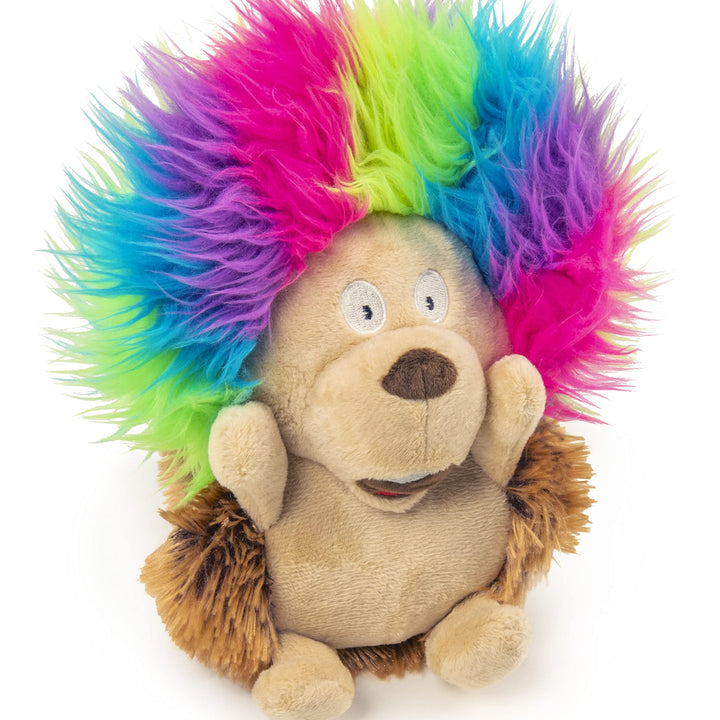 goDog Crazy Hairs Hedgehog Silent Squeak Plush Dog Toy, Chew Guard Technology - Brown, Small Crazy Hairs Hedgehog (Brown)