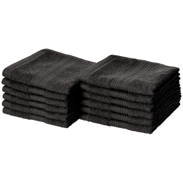 Basics - 12 Piece Fade Resistant Washcloth, 100% Cotton, Black, 12" x 12" Washcloth (Pack of 12)